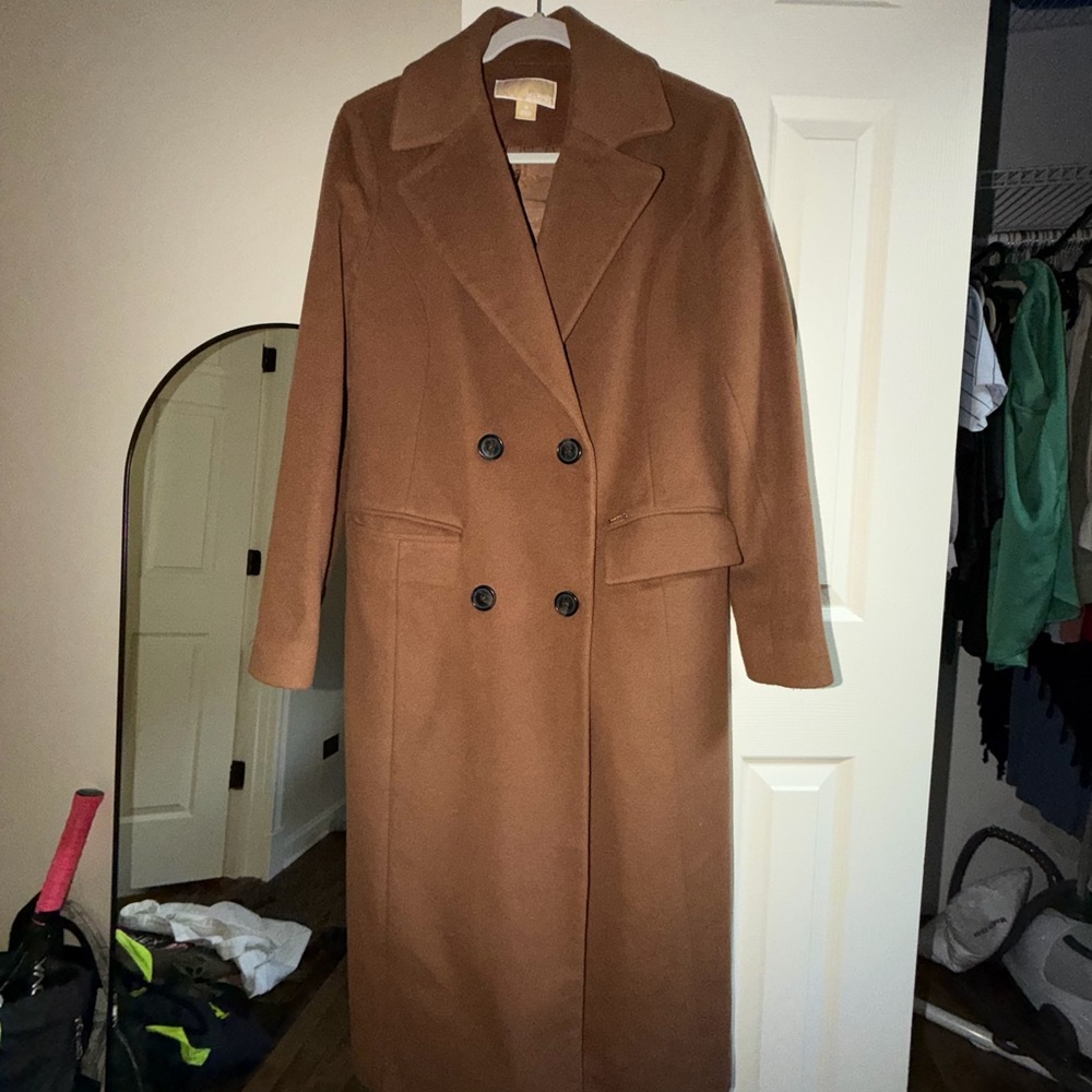 Michael Kora Women's Double-Breasted Dark Camel Wool Coat